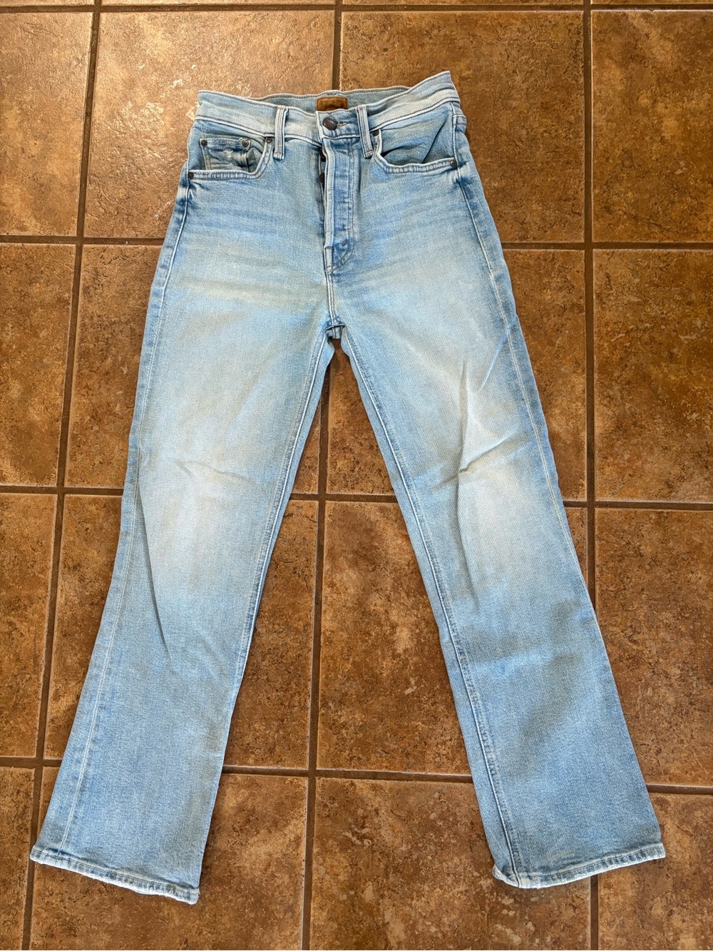 MOTHER superior Light Blue High-Rise Straight Leg Jeans. The tripper ankle